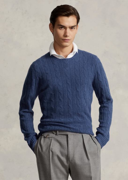 rustik marine lyng unisex Ralph Lauren den ikoniske kabelstrikkede kashmirtrøje Z426B3392