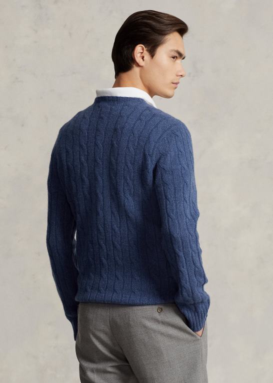 rustik marine lyng unisex Ralph Lauren den ikoniske kabelstrikkede kashmirtrøje Z426B3392