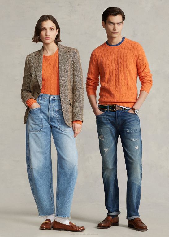 solorange unisex Ralph Lauren den ikoniske kabelstrikkede kashmirtrøje Z426B3398