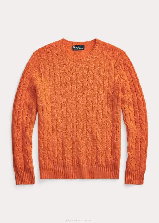 solorange unisex Ralph Lauren den ikoniske kabelstrikkede kashmirtrøje Z426B3398