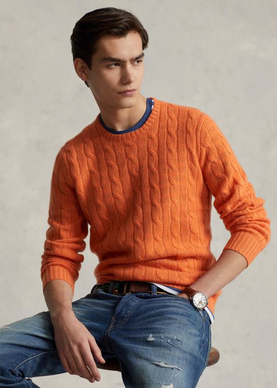 solorange unisex Ralph Lauren den ikoniske kabelstrikkede kashmirtrøje Z426B3398