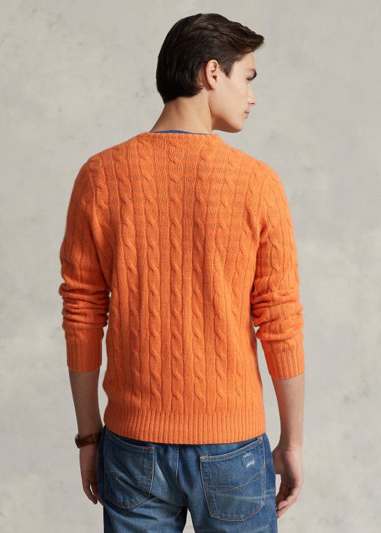 solorange unisex Ralph Lauren den ikoniske kabelstrikkede kashmirtrøje Z426B3398