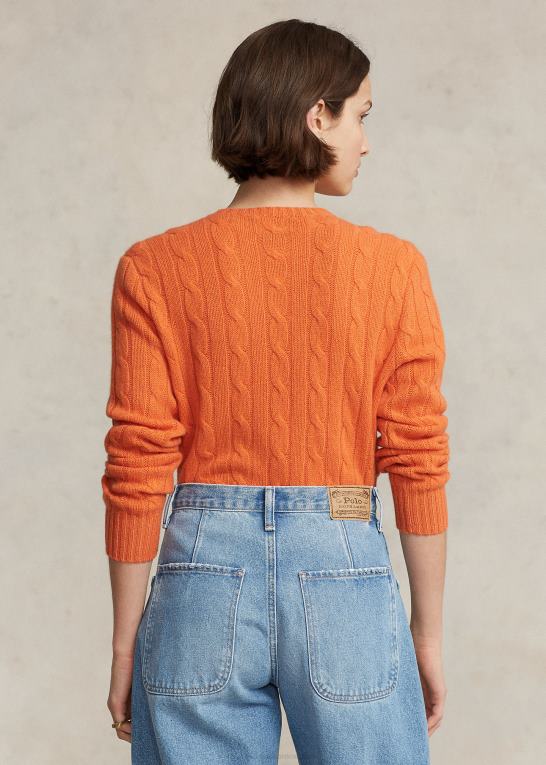 solorange unisex Ralph Lauren den ikoniske kabelstrikkede kashmirtrøje Z426B3398