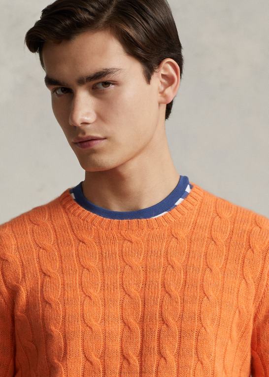 solorange unisex Ralph Lauren den ikoniske kabelstrikkede kashmirtrøje Z426B3398
