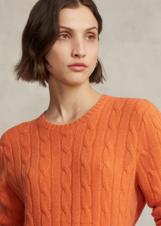 solorange unisex Ralph Lauren den ikoniske kabelstrikkede kashmirtrøje Z426B3398