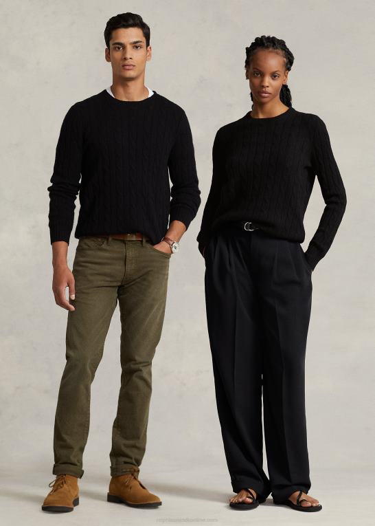 sort unisex Ralph Lauren den ikoniske kabelstrikkede kashmirtrøje Z426B3401