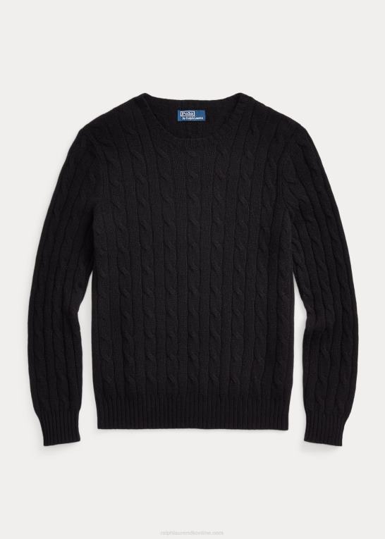 sort unisex Ralph Lauren den ikoniske kabelstrikkede kashmirtrøje Z426B3401