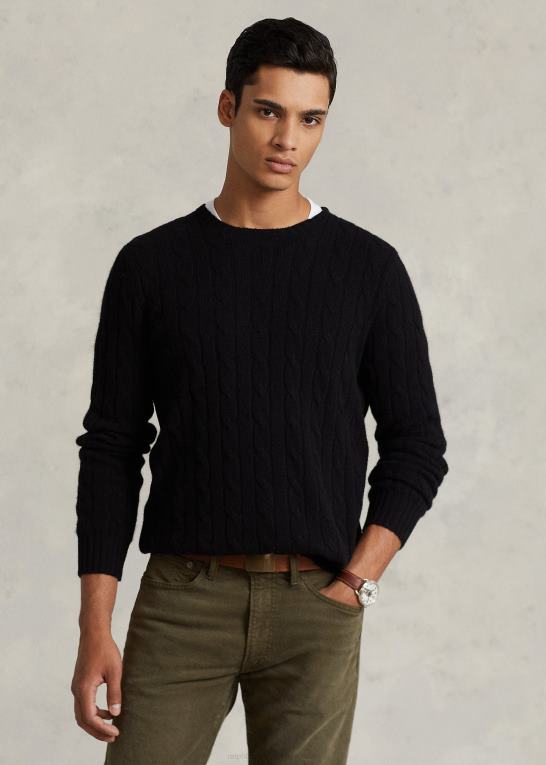 sort unisex Ralph Lauren den ikoniske kabelstrikkede kashmirtrøje Z426B3401