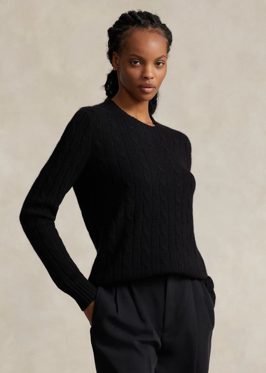 sort unisex Ralph Lauren den ikoniske kabelstrikkede kashmirtrøje Z426B3401