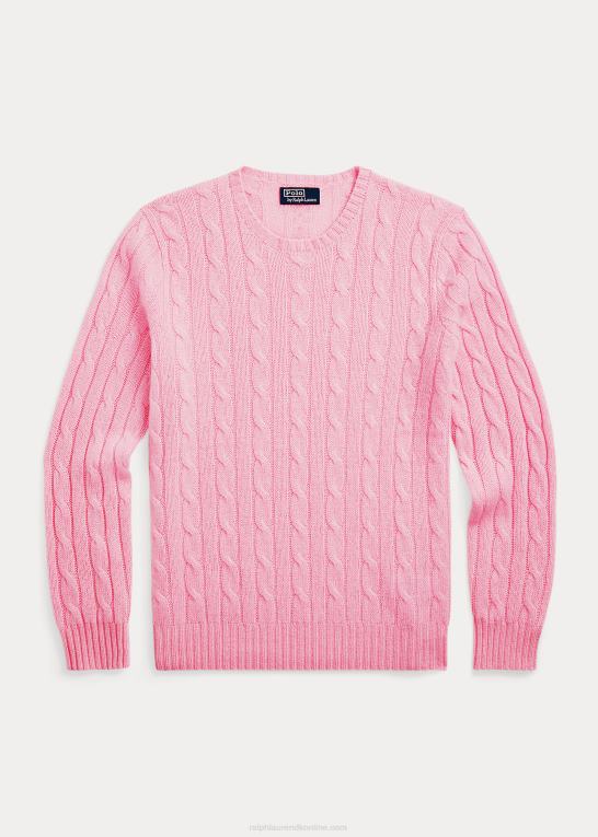 støvet karmelrosa unisex Ralph Lauren den ikoniske kabelstrikkede kashmirtrøje Z426B3399
