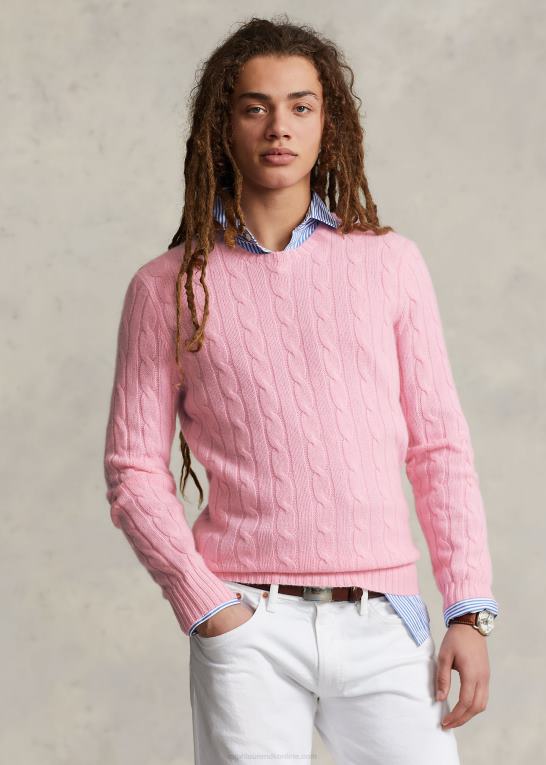 støvet karmelrosa unisex Ralph Lauren den ikoniske kabelstrikkede kashmirtrøje Z426B3399