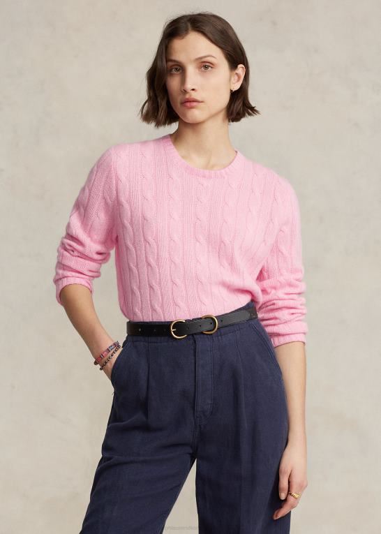 støvet karmelrosa unisex Ralph Lauren den ikoniske kabelstrikkede kashmirtrøje Z426B3399